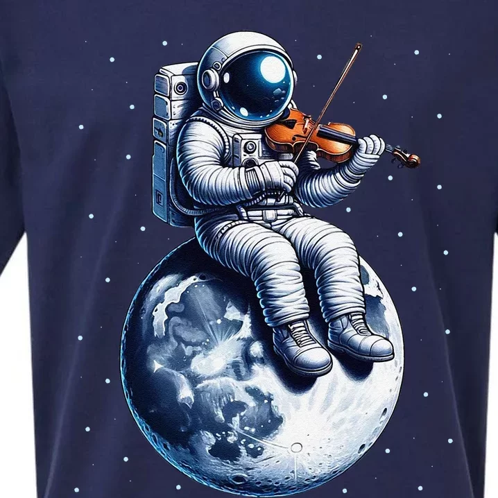 Astronaut Playing Violin On Moon Space Music Lover Novelty Sueded Cloud Jersey T-Shirt