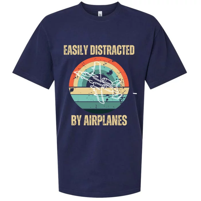 Airplane Pilot Vintage Retro Easily Distracted By Airplanes Cool Gift Sueded Cloud Jersey T-Shirt