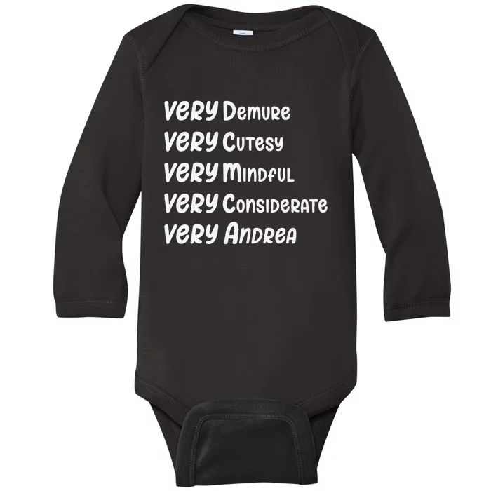 Andrea Personalized Very Demure Very Mindful Andrea Name Baby Long Sleeve Bodysuit