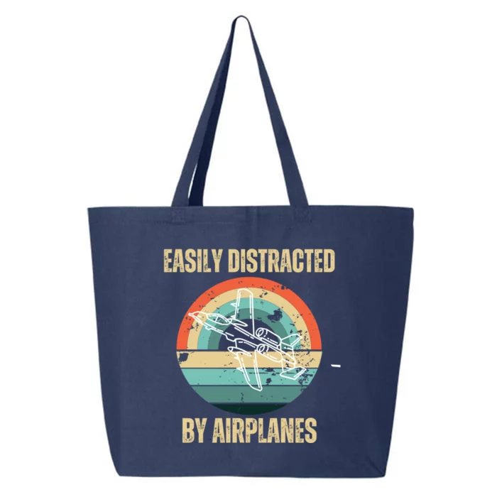 Airplane Pilot Vintage Retro Easily Distracted By Airplanes Cute Gift 25L Jumbo Tote