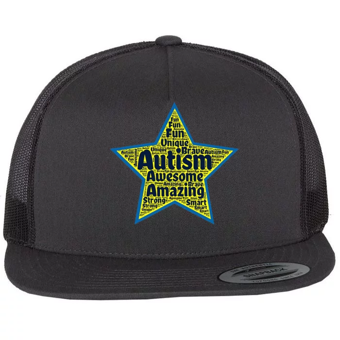 Autism Positive Words Star awareness acceptance inclusion Flat Bill Trucker Hat