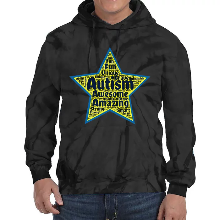 Autism Positive Words Star awareness acceptance inclusion Tie Dye Hoodie