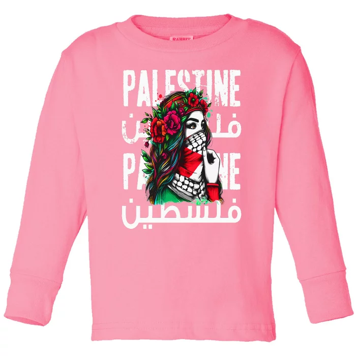 A Palestinian  Wearing A Palestinian Bandana Palestine Toddler Long Sleeve Shirt