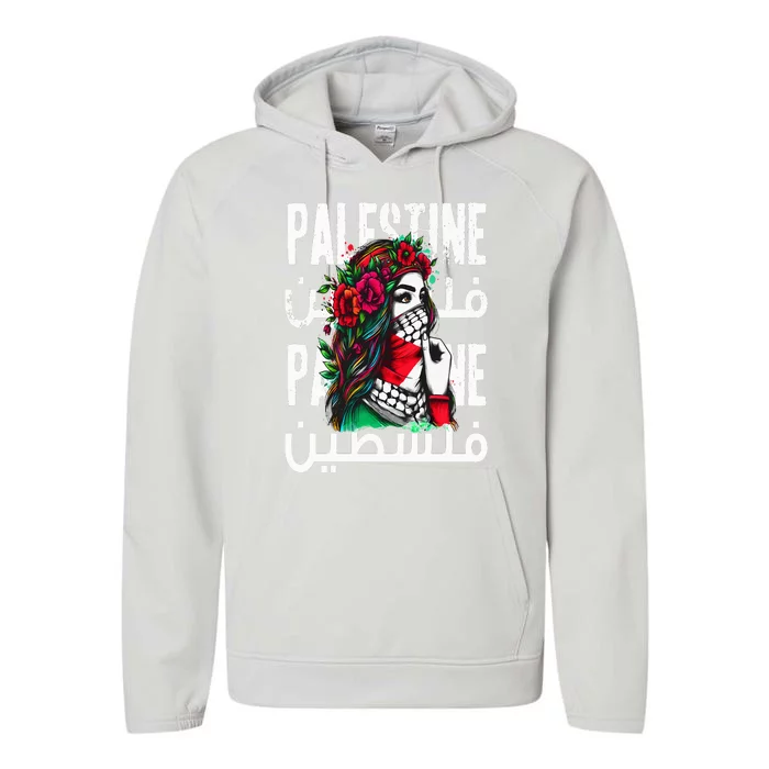 A Palestinian  Wearing A Palestinian Bandana Palestine Performance Fleece Hoodie