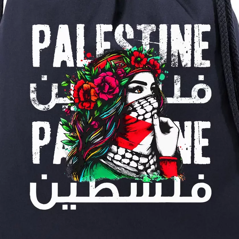 A Palestinian Wearing A Palestinian Bandana Palestine Drawstring Bag