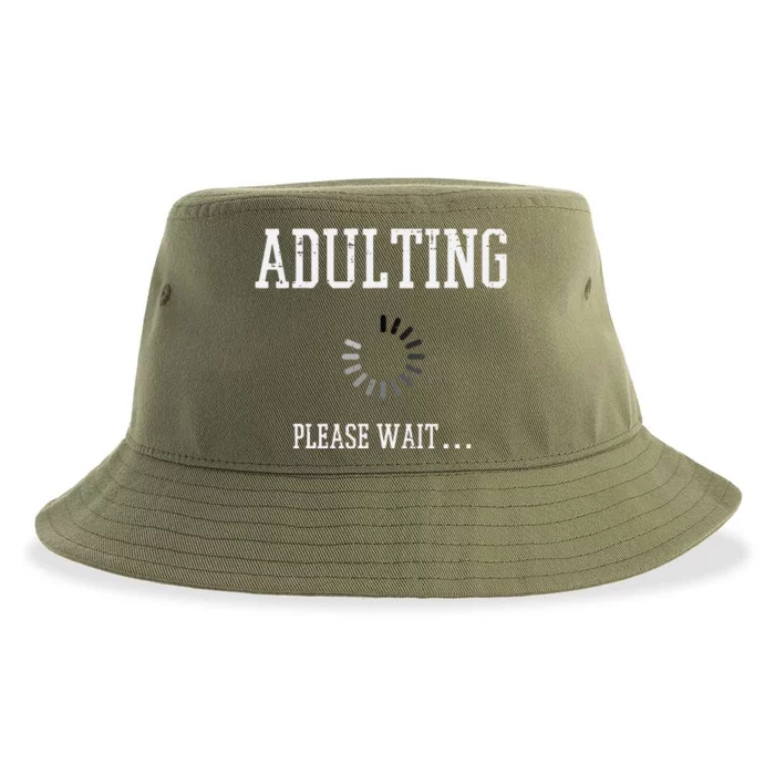 Adulting Please Wait Funny Saying 18th Birthday Sustainable Bucket Hat