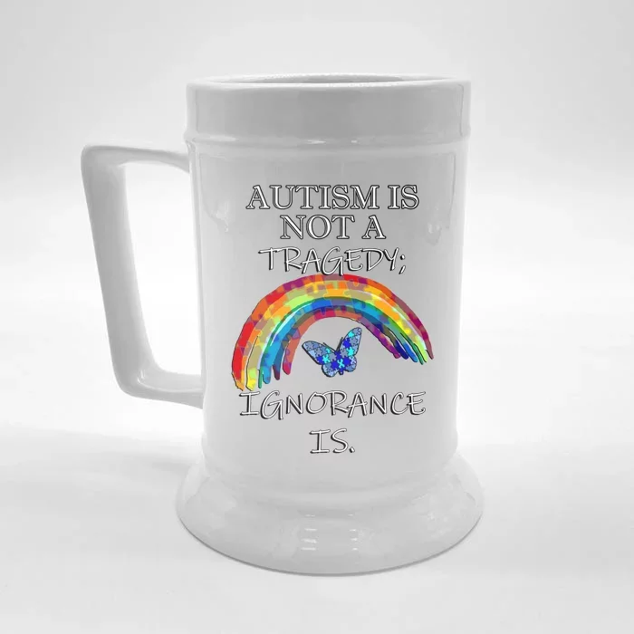 Acceptance Quote And Rainbow Autism Awareness Gift Front & Back Beer Stein