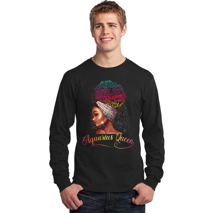 Aquarius Queen Afro Wo January February Melanin Birthday Tall Long Sleeve T-Shirt