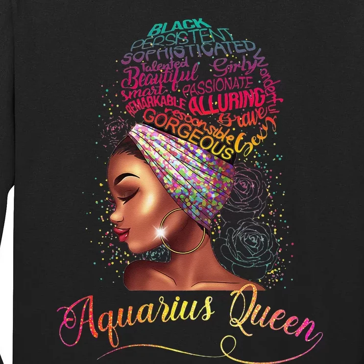 Aquarius Queen Afro Wo January February Melanin Birthday Tall Long Sleeve T-Shirt