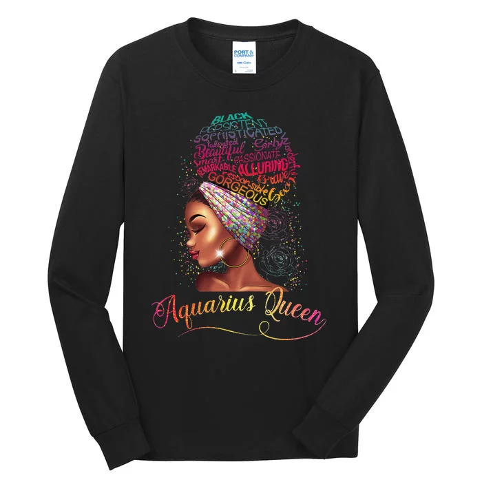 Aquarius Queen Afro Wo January February Melanin Birthday Tall Long Sleeve T-Shirt