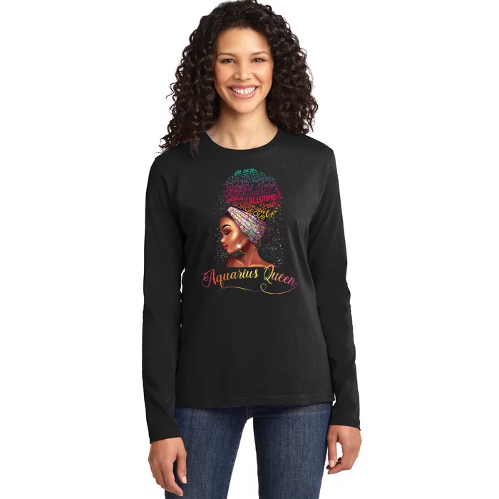 Aquarius Queen Afro Wo January February Melanin Birthday Ladies Long Sleeve Shirt