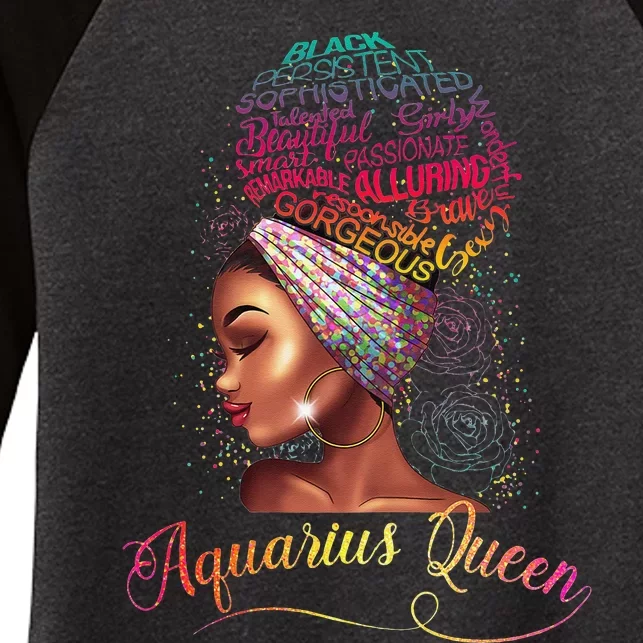 Aquarius Queen Afro Wo January February Melanin Birthday Women's Tri-Blend 3/4-Sleeve Raglan Shirt