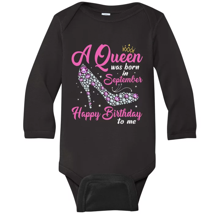 A Queens Are Born In September Birthday Gift Baby Long Sleeve Bodysuit