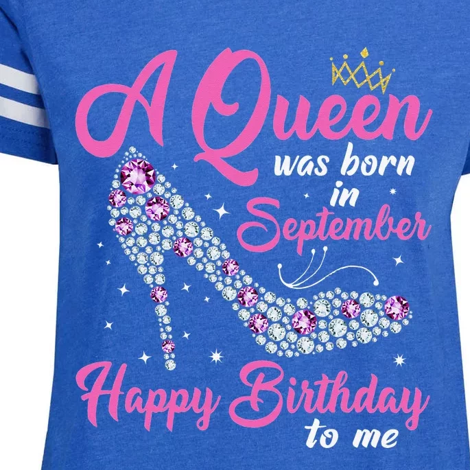 A Queens Are Born In September Birthday Gift Enza Ladies Jersey Football T-Shirt