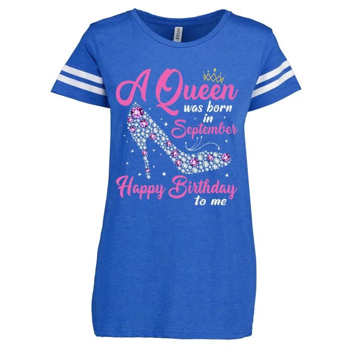 A Queens Are Born In September Birthday Gift Enza Ladies Jersey Football T-Shirt