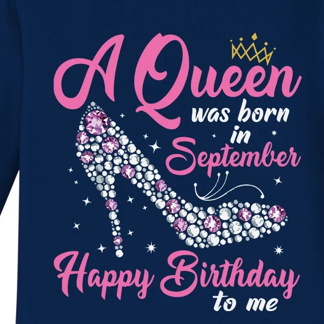 A Queens Are Born In September Birthday Girl Gift Baby Long Sleeve Bodysuit