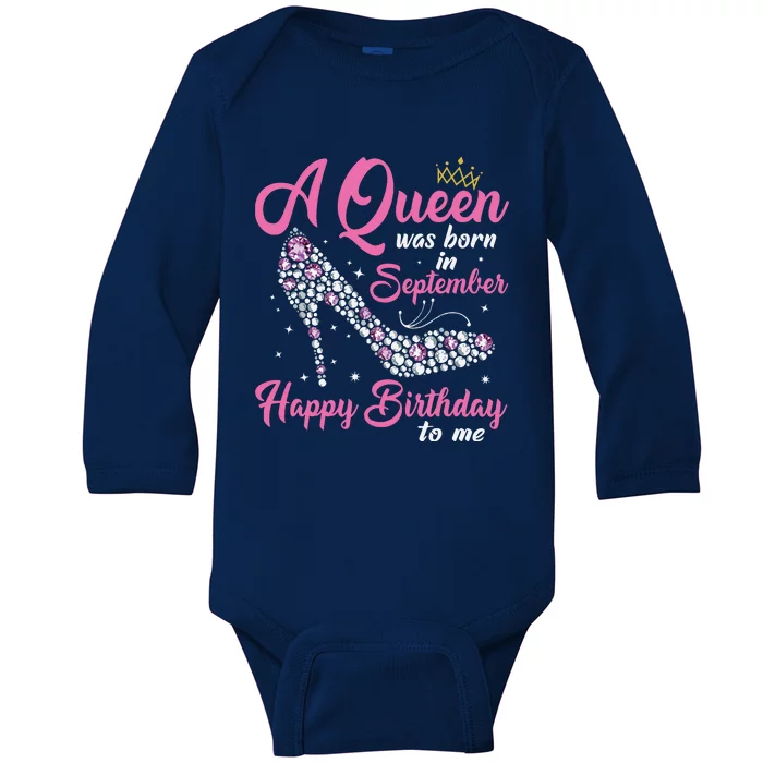 A Queens Are Born In September Birthday Girl Gift Baby Long Sleeve Bodysuit