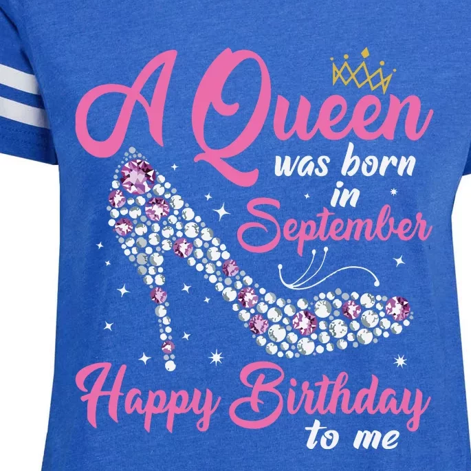 A Queens Are Born In September Birthday Girl Gift Enza Ladies Jersey Football T-Shirt