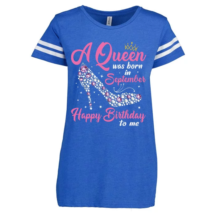 A Queens Are Born In September Birthday Girl Gift Enza Ladies Jersey Football T-Shirt