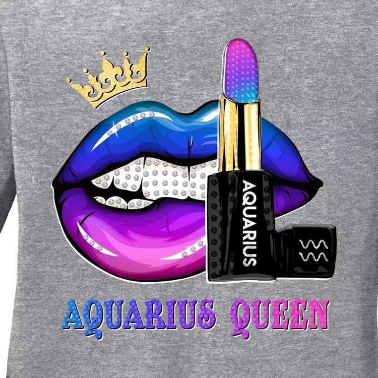 Aquarius Queen Biting Lips Funny February Birthday Funny Gift Ladies Long Sleeve Shirt