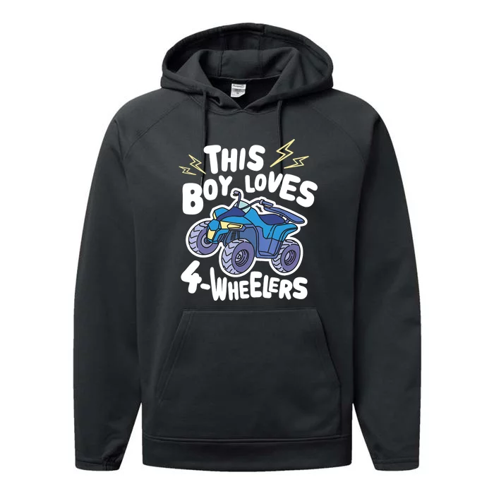 ATV Quad Biking Graphic - This Boy Loves 4 Wheelers Performance Fleece Hoodie