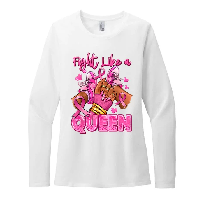 Afro Queen Black Women Breast Cancer Survivor Ribbon Womens CVC Long Sleeve Shirt