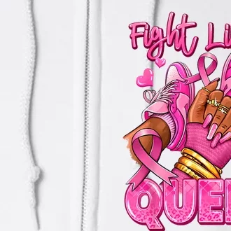 Afro Queen Black Women Breast Cancer Survivor Ribbon Full Zip Hoodie