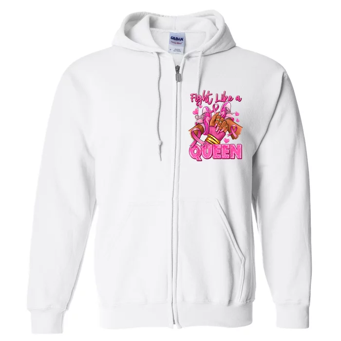 Afro Queen Black Women Breast Cancer Survivor Ribbon Full Zip Hoodie