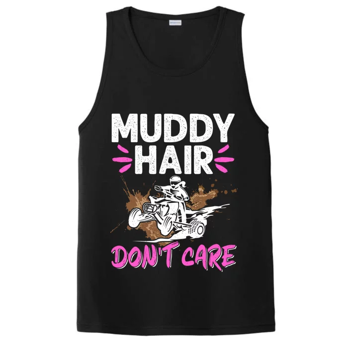 Atv Quad Biker Four Wheeler Vintage Muddy Hair Don't Care Gift Performance Tank