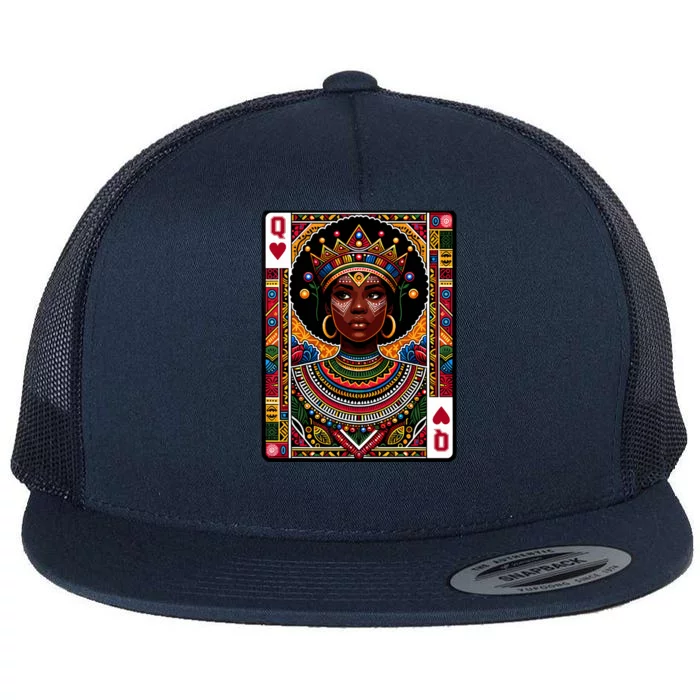 African Queen Card Melanin Black Pride Blm Juneteenth Flat Bill Trucker Hat