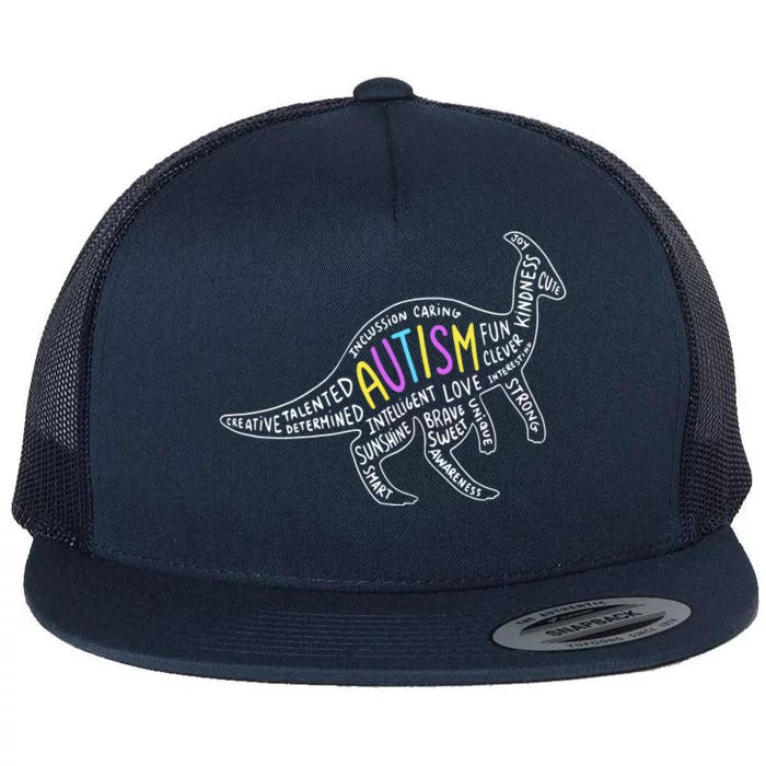 Autism Quotes Dinosaur Flat Bill Trucker Hat