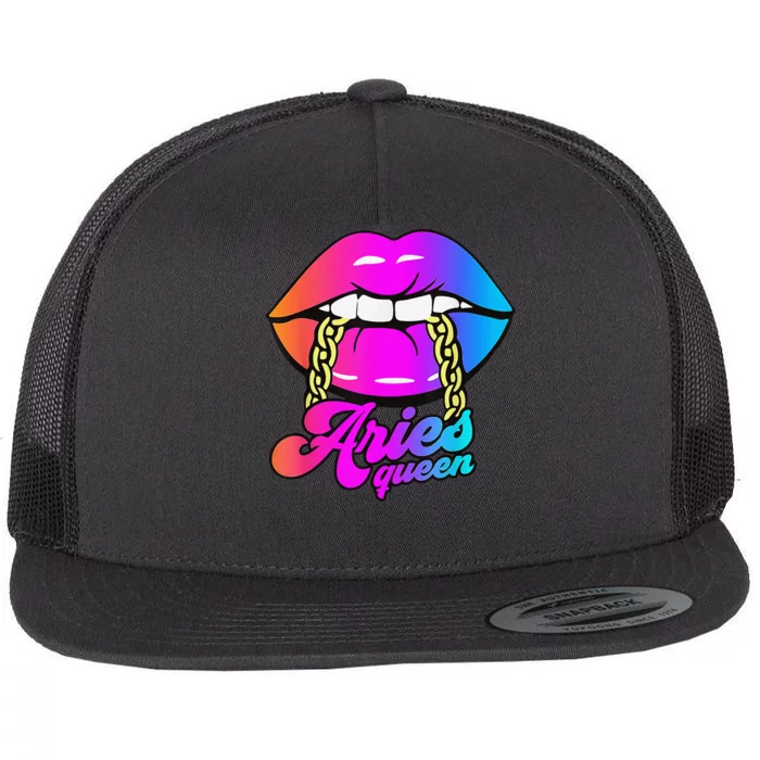 Aries Queen Lips Zodiac Horoscope Wo Birthday Flat Bill Trucker Hat