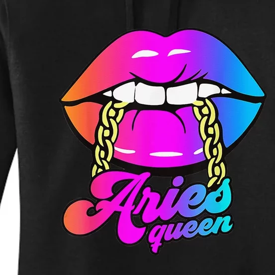 Aries Queen Lips Zodiac Horoscope Wo Birthday Women's Pullover Hoodie