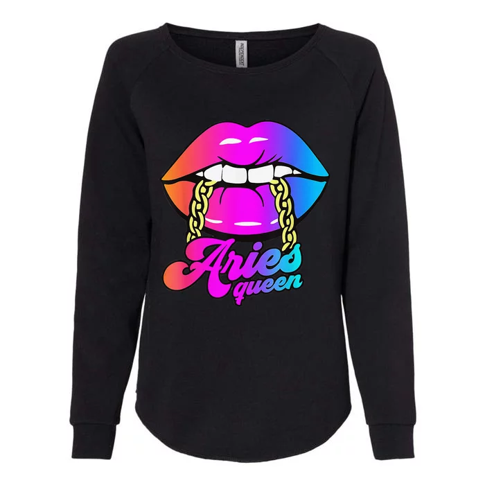 Aries Queen Lips Zodiac Horoscope Wo Birthday Womens California Wash Sweatshirt