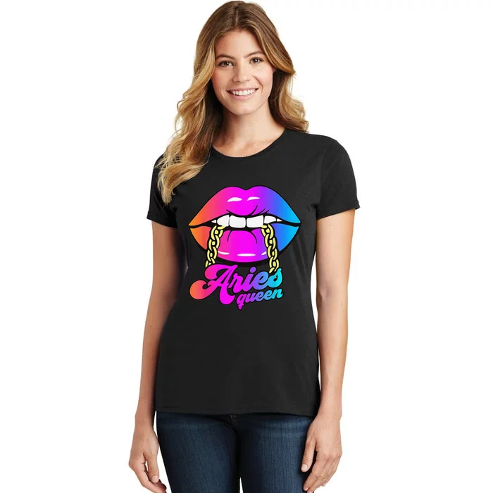 Aries Queen Lips Zodiac Horoscope Wo Birthday Women's T-Shirt