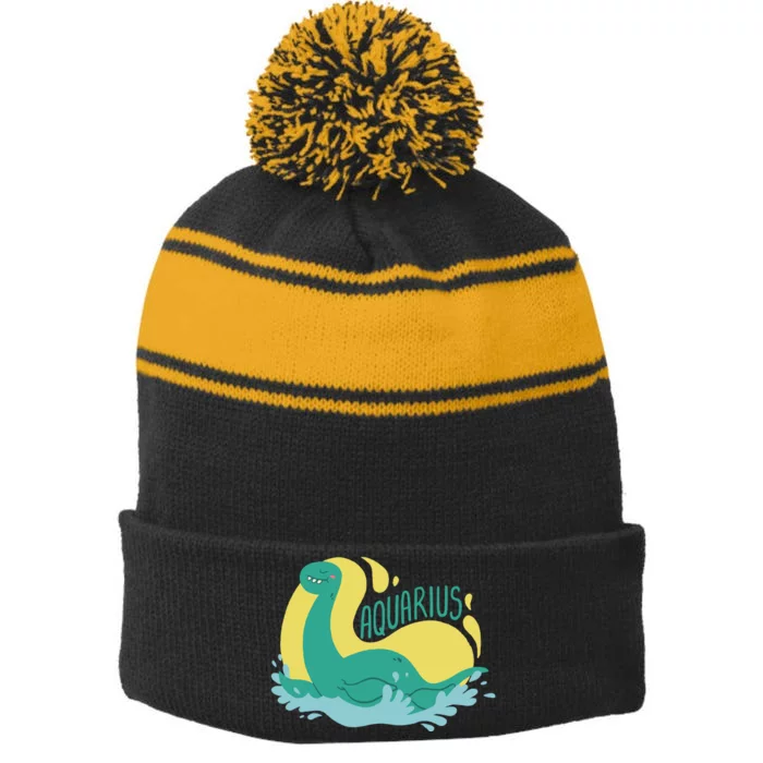 Aquarius Dinosaur Stripe Pom Pom Beanie