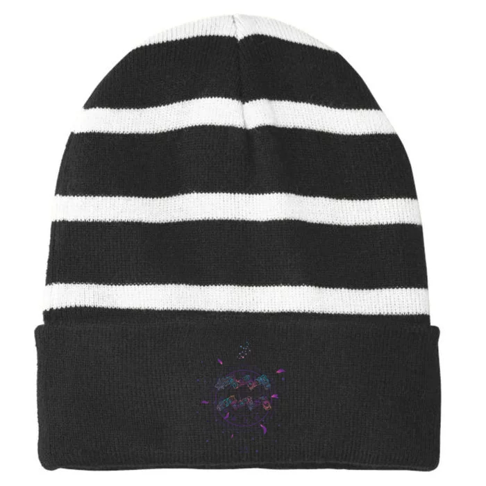 Aquarius Floral Zodiac Striped Beanie with Solid Band