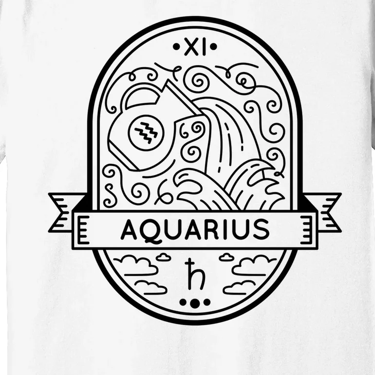 Aquarius Zodiac Symbol Design Premium T-Shirt