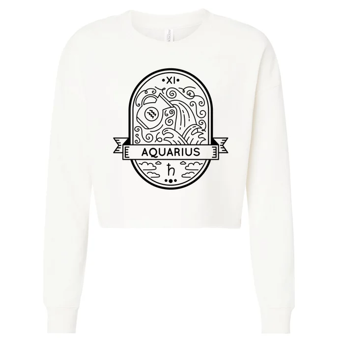 Aquarius Zodiac Symbol Design Cropped Pullover Crew