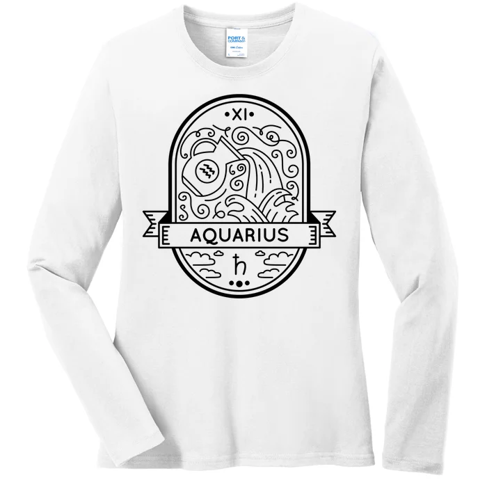 Aquarius Zodiac Symbol Design Ladies Long Sleeve Shirt