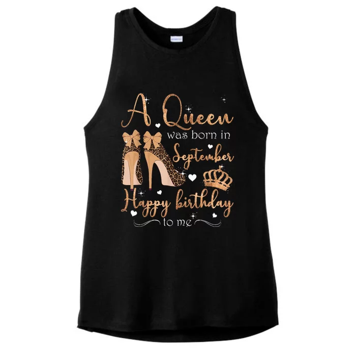 A Queen Was Born In September Happy Birthday To Me High Heel Ladies Tri-Blend Wicking Tank