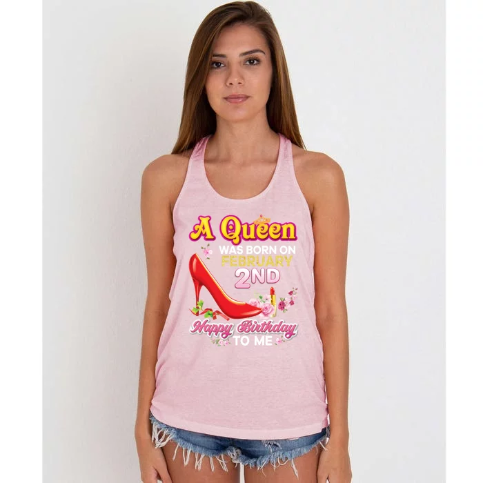 A Queen Was Born On February 2 2nd Happy Birthday To Me Pink Gift Women's Knotted Racerback Tank