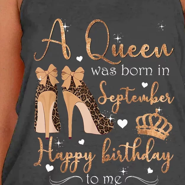 A Queen Was Born In September Happy Birthday To Me High Heel Women's Knotted Racerback Tank