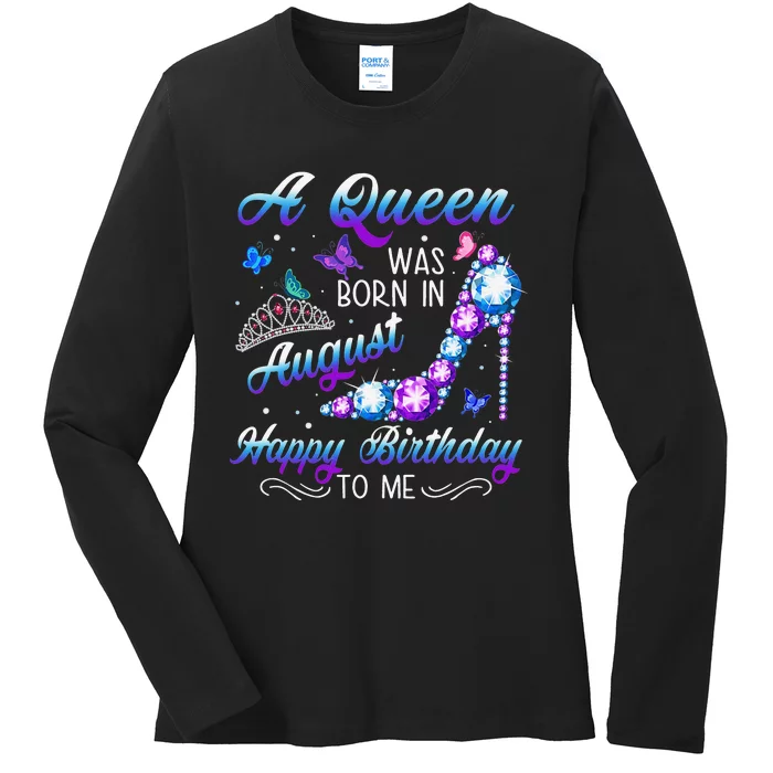 A queen was born in August Cute Birthday Gift Ladies Long Sleeve Shirt