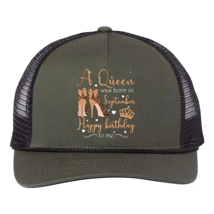 A Queen Was Born In September Happy Birthday To Me High Heel Retro Rope Trucker Hat Cap