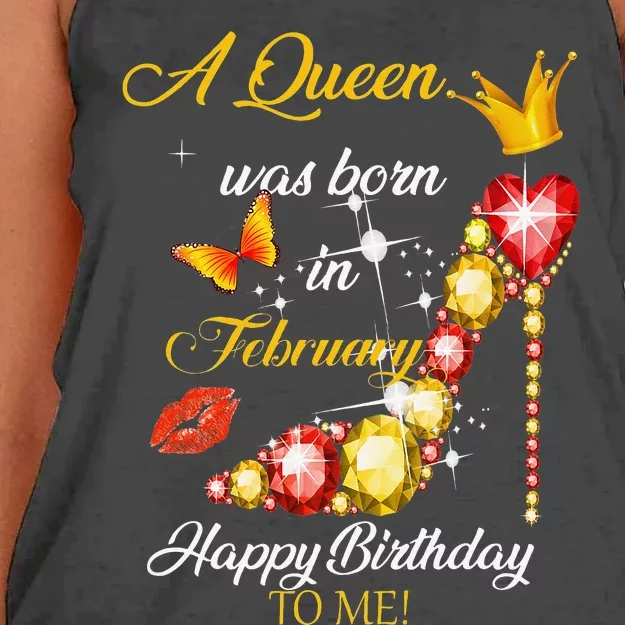 A Queen Was Born In February Happy Birthday To Me Women's Knotted Racerback Tank