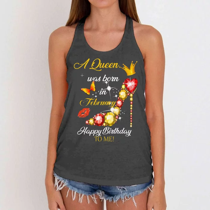 A Queen Was Born In February Happy Birthday To Me Women's Knotted Racerback Tank