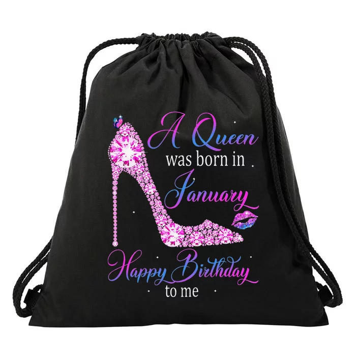 A Queen Was Born In January Happy Birthday To Me High Heel Drawstring Bag