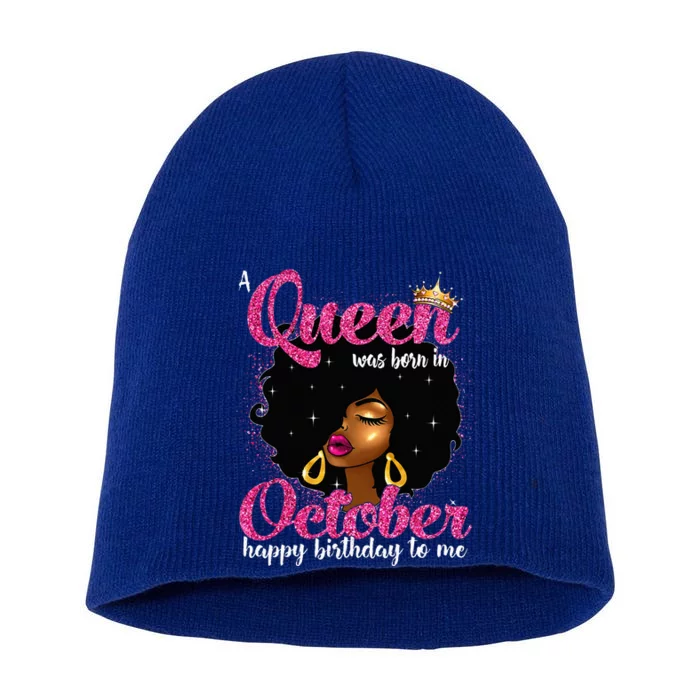 A Queen Was Born In October Birthday Afro Women Short Acrylic Beanie