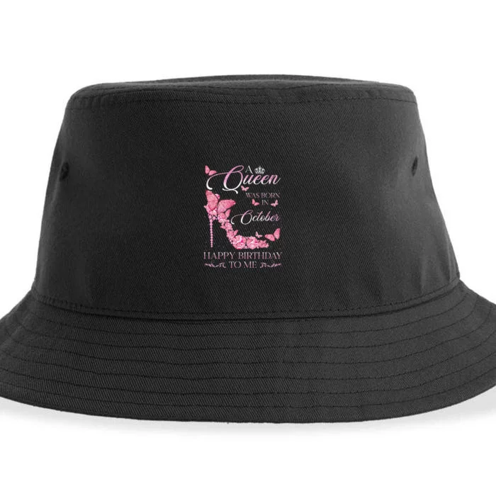 A Queen Was Born In October Happy Birthday To Me For Women Sustainable Bucket Hat